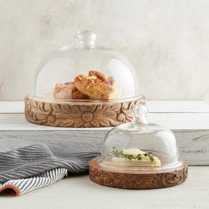 11" Glass Dome W/ Carved Base