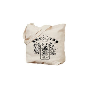 Mushroom Magic Botanical Witchy Moon Phase Tote Bag