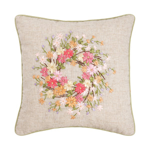 Spring Zinnia Wreath Throw Pillow