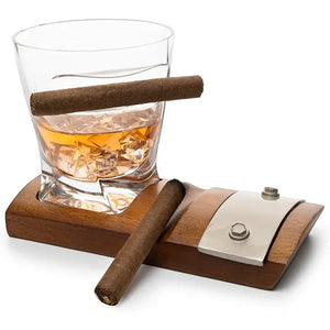 Whiskey Glass & Cigar Coaster Set
