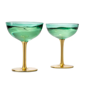 Colored Coupe Art Deco Glasses, Gold | Set of 2