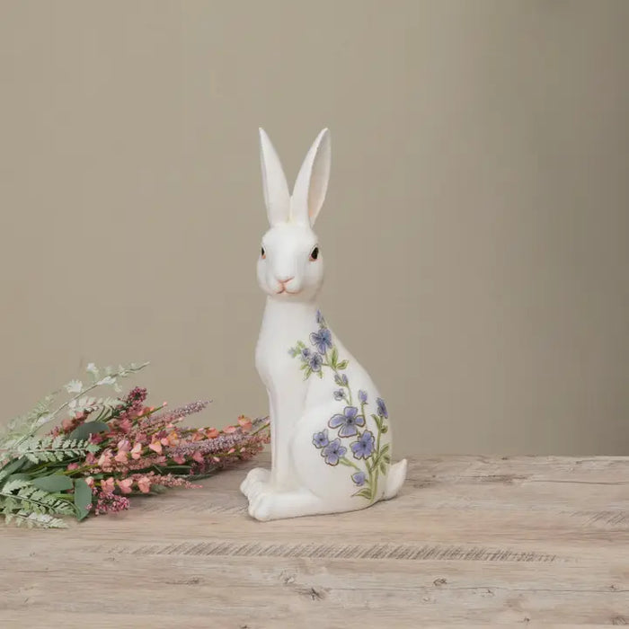 Purple Floral Resin Bunny Figurine