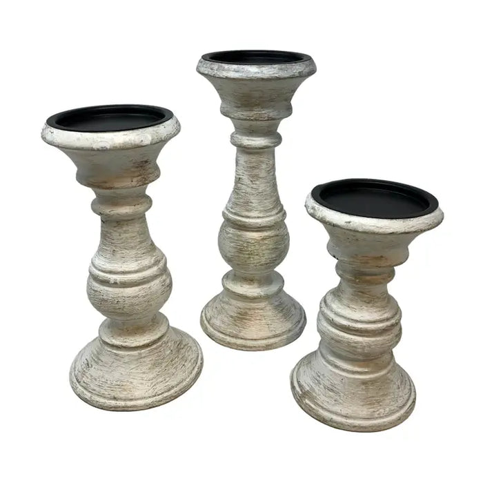 Chapel Wood Pillar Candle Holder - Whitewash