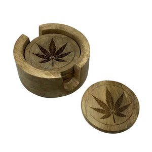 Branding Iron Laser Etched Cannabis-Design 5 Pc Coaster