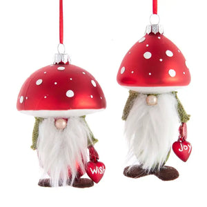 Glass Mushroom Gnome Head Ornament