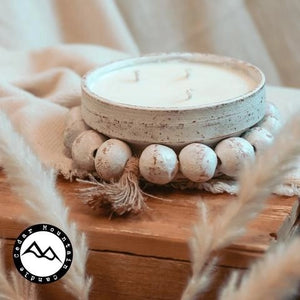 3 Wick White Handmade Clay Pottery Candle