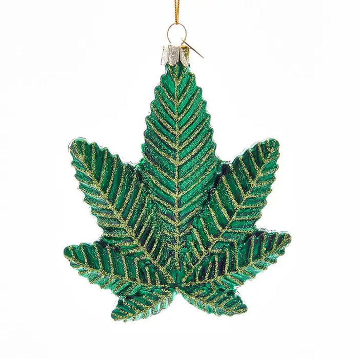 Glass Cannabis Leaf Ornament