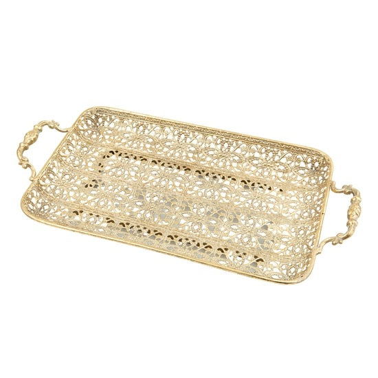 Filigree Metal Tray With Cast Handles