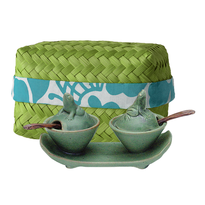 Celadon Ceramic Frog Salt & Pepper Box Set