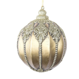 9.5" Champagne Antique Embossed Ball Ornament