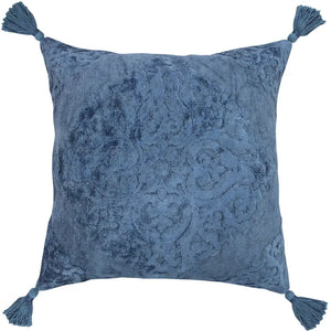 Deep Blue Textured Medallion Throw Pillow