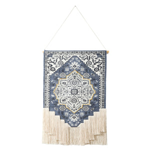 Boho Floral Woven Wall Hanging with Macrame Fringe