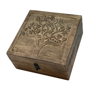 Hand Carved Wood "Tree of Life" Hinged Notions Box