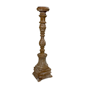 Hand-Carved Wood Square Pedestal Belmont Candle Holder