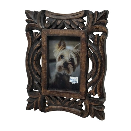 Hand-Carved Wood Photo Frame with Stand