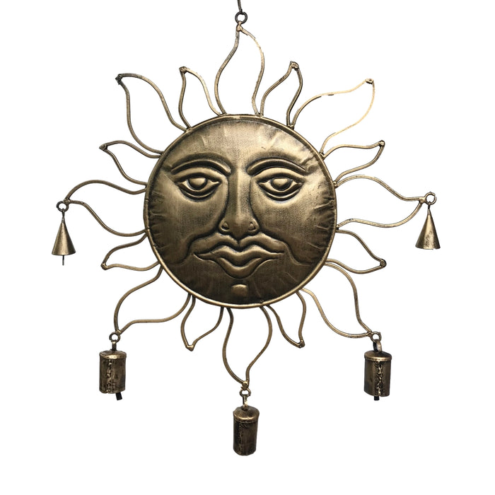 Metal 3-D Sun Face Hanging Bell Wind Chime