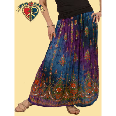 Magic Carpet Ride Tye Dye Sequined Long Skirt