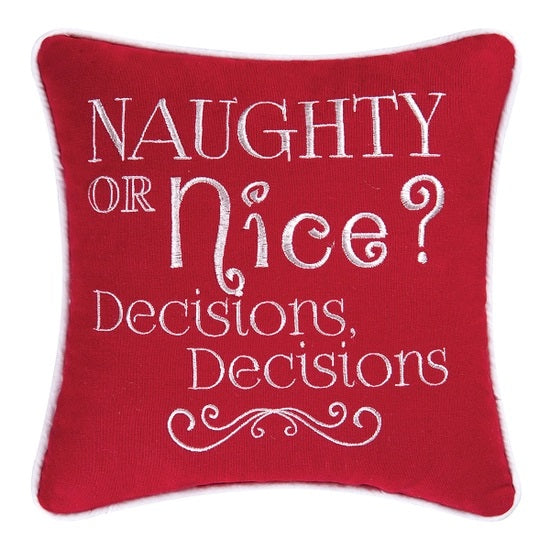 Naughty or Nice? Embroidered Pillow