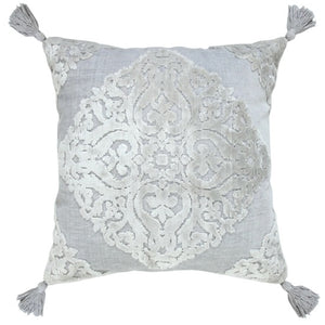 Silver Gray Textured Medallion Pillow