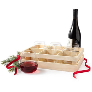 Stemless Wine Glasses with Crate (Set of 6 Glasses)