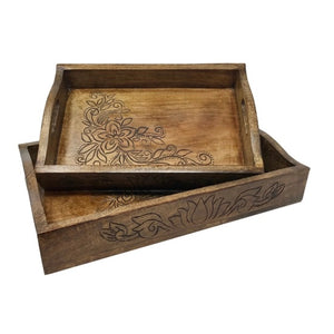Hand-Carved Wood Serving Tray