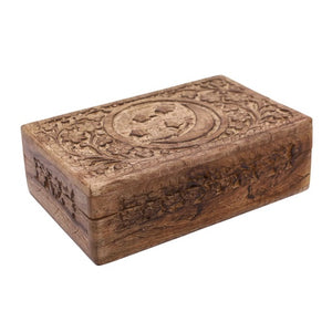 Celestial Moon and Stars Hand Carved Wooden Storage Keepsake Box